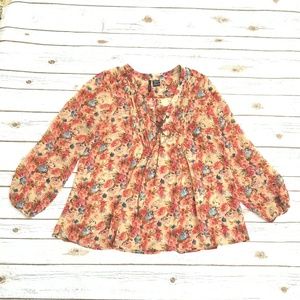 Boho/Festival Floral Long Sleeve Top w/ Suede Tie